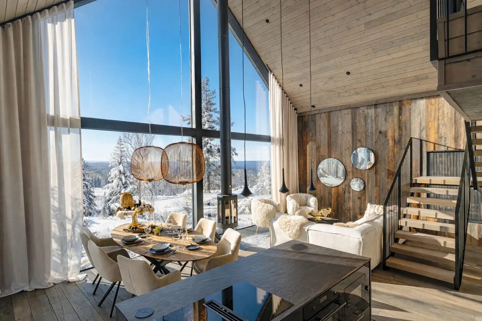 Living room with panoramic windows over the fells