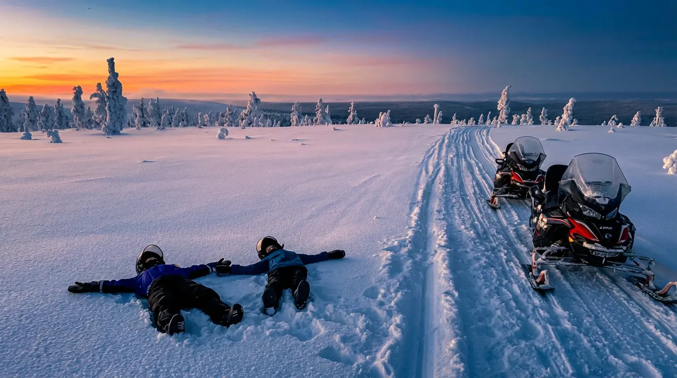 Aerial view of Aura Arctic Chalets surrounded by forest in Saariselkä, Finnish Lapland